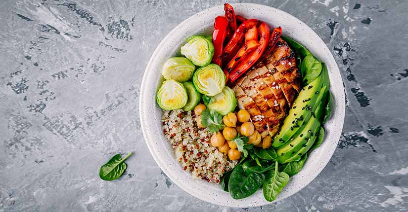 Grilled chicken with brussels sprouts and quinoa