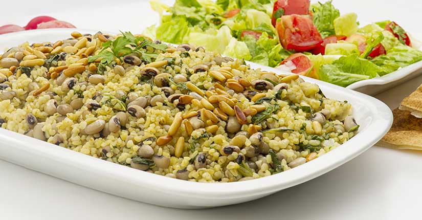 Garlicky broccoli Lobia rice with walnut pesto