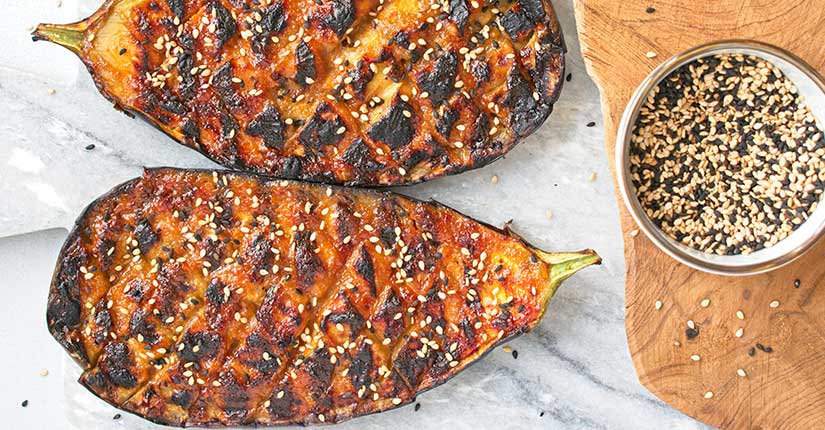 Roasted sesame Eggplant with Cucumber Dip