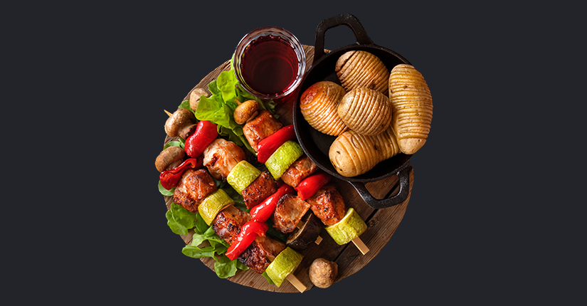 Baked potato mushroom kebabs