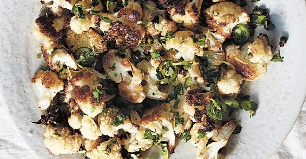 Roasted Cauliflower with drizzled pine nuts