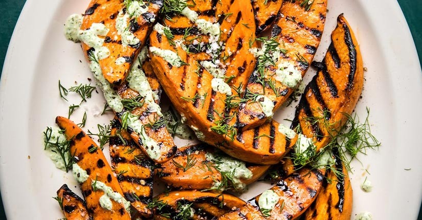 Grilled Sweet Potato with Lemon Herb Sauce
