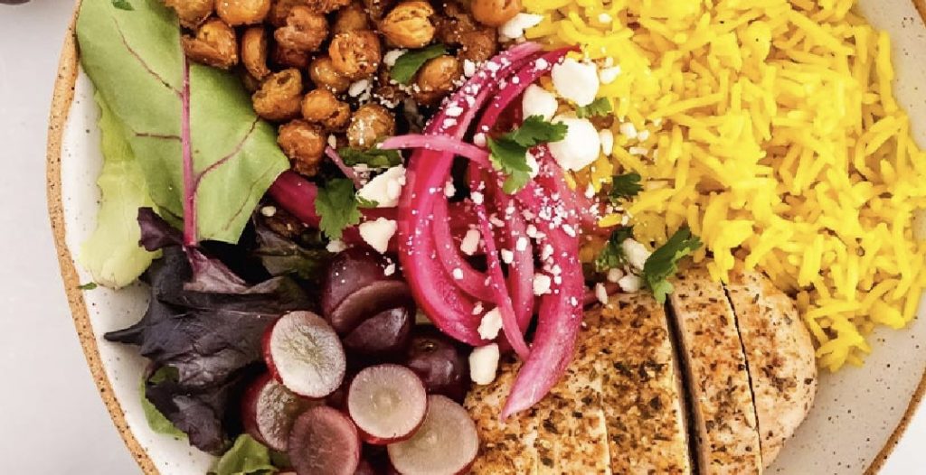 TURMERIC RICE BOWL WITH CHICKPEAS & SAUTE VEGETABLES