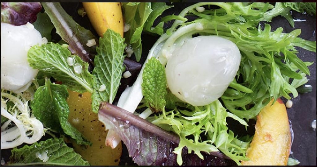 Lychee and Mint Salad with Yogurt Dressing