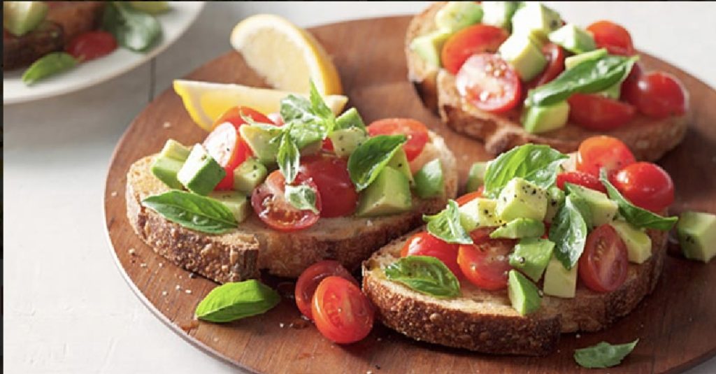 Tomato and Avocado Bruschetta.