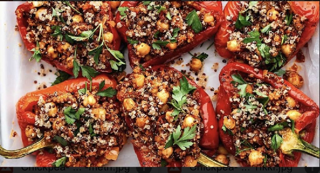 Chickpeas and Amaranth Stuffed Bell Peppers